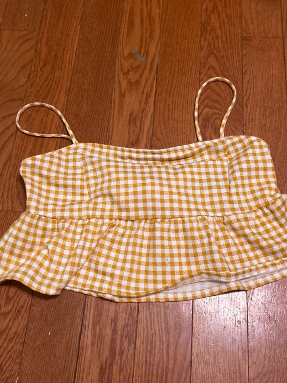 Yellow Gingham Ruffle Crop Cami Top - Women